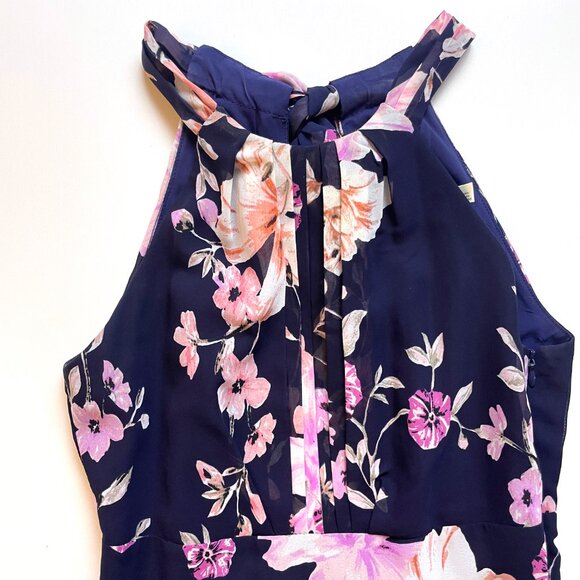 Eliza J Floral‎ Halter Ruffle Maxi Dress Navy Pink Flower Dress 2 - Picture 8 of 9
